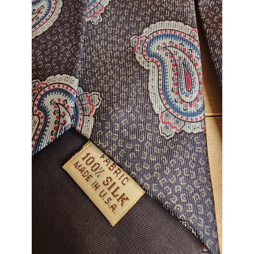 Meeting Street 100% Silk Paisley Tie Pink,Gray, Blue Casual Gift Made In USA